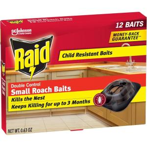 imageRaid Double Control Small Roach Baits Child Resistant For Indoor Use Kills Roaches for 3 Months 12 Count