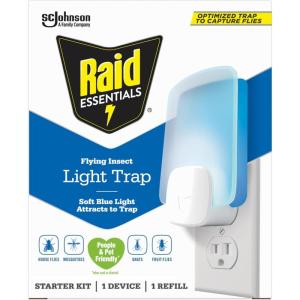 imageRaid Essentials Flying Insect Light Trap Starter Kit 1 PlugIn Device  1 Cartridge Featuring Light Powered Attraction