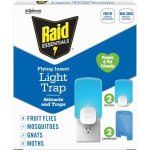 imageRaid Essentials Flying Insect Light Trap Starter Kit 2 PlugIn Devices  2 Cartridges Featuring Light Powered Attraction