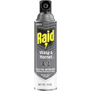 imageRaid Wasp and Hornet Killer Spray Kills the entire nest Kills Paper Wasps Yellow Jackets Mud Daubers and more 14 oz14 ozPack of 1